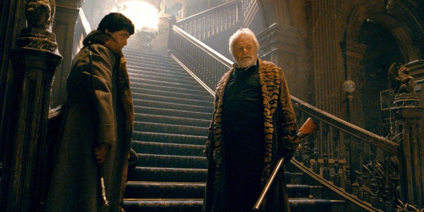 Benicio del Toro como Larry Talbot e Anthony Hopkins como John Talbot no Wolfman