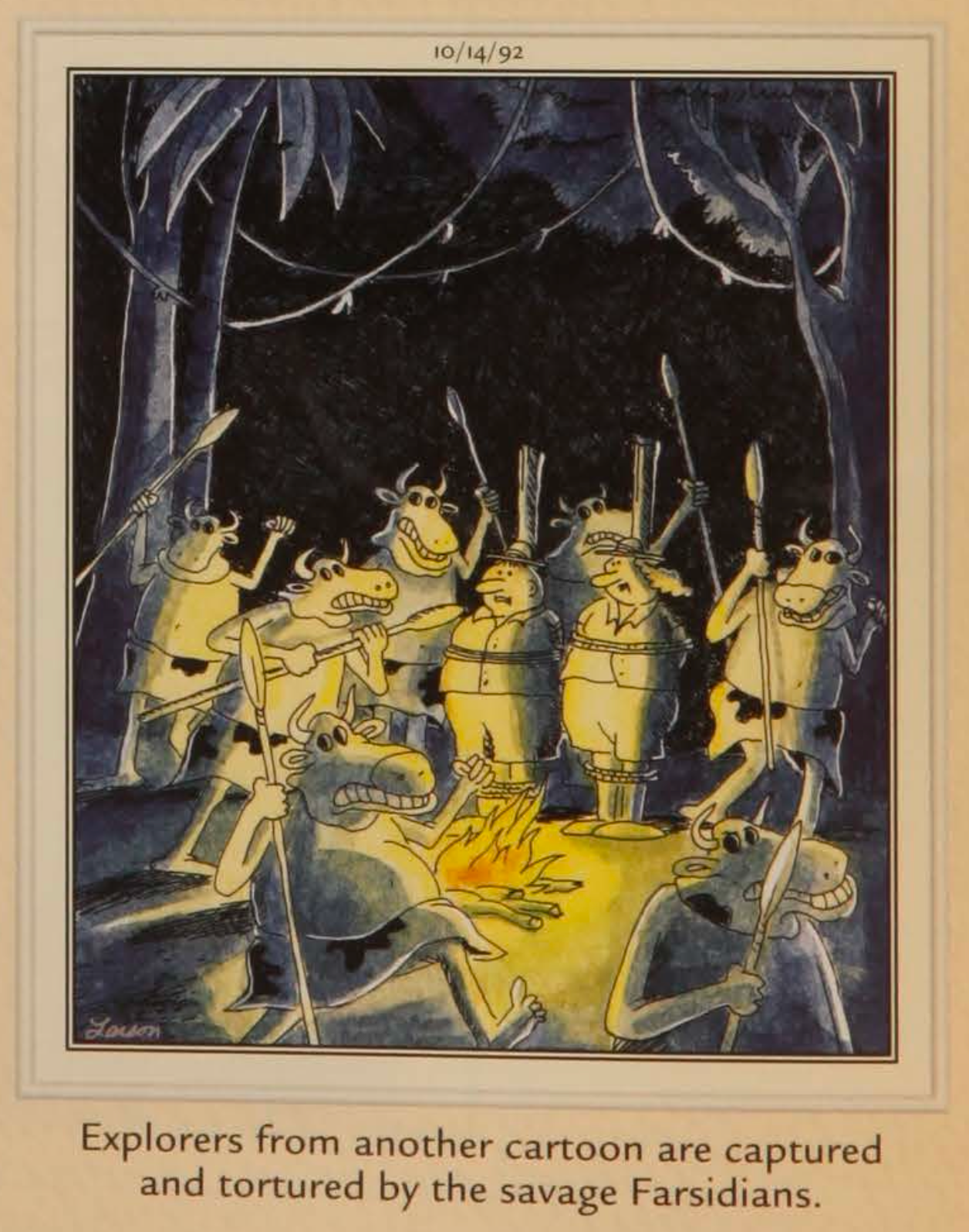 Far Side characters capture other-comic explorers.