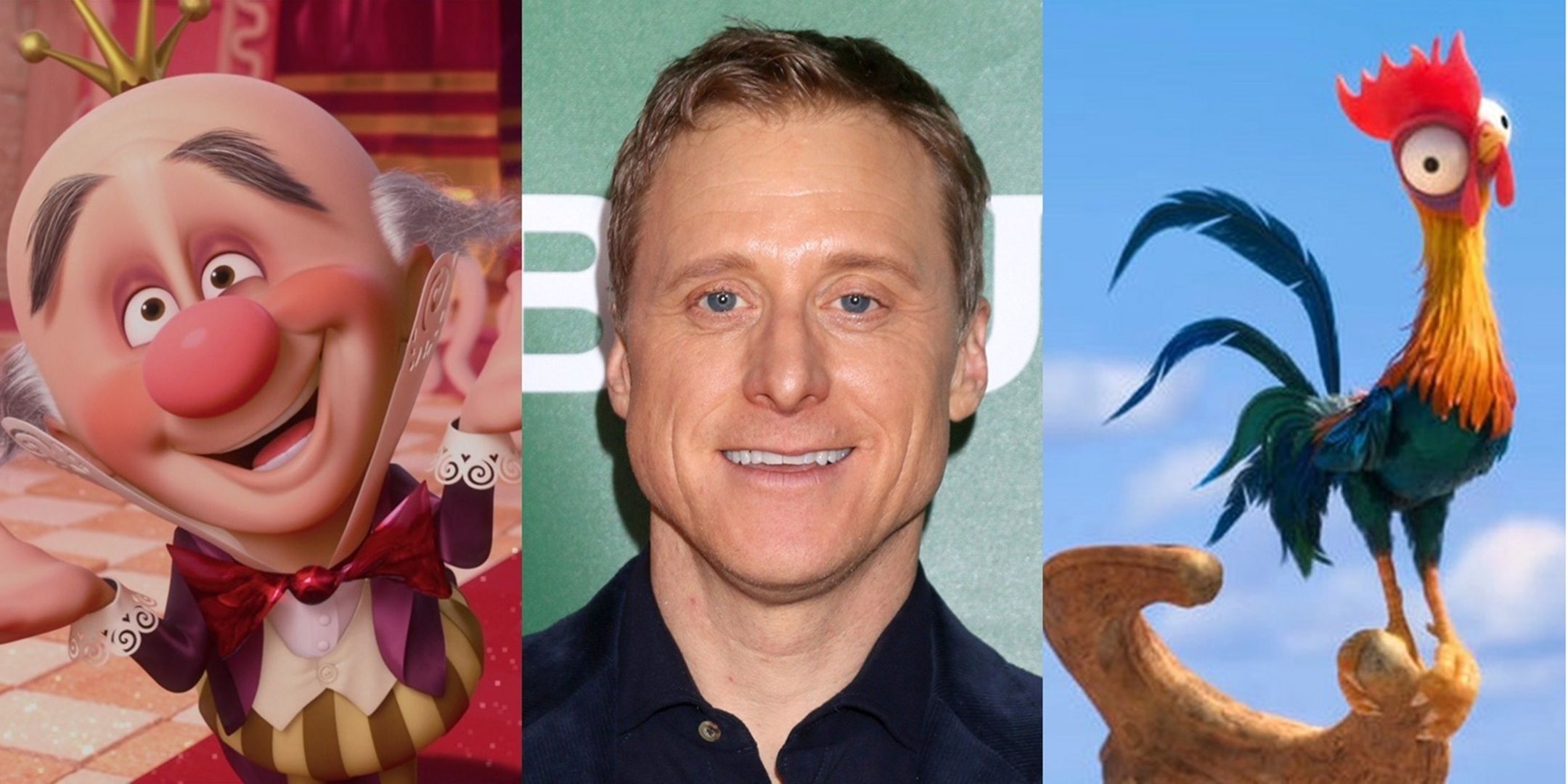 Uma imagem de Alan Tudyk com alguns de seus papéis na Disney