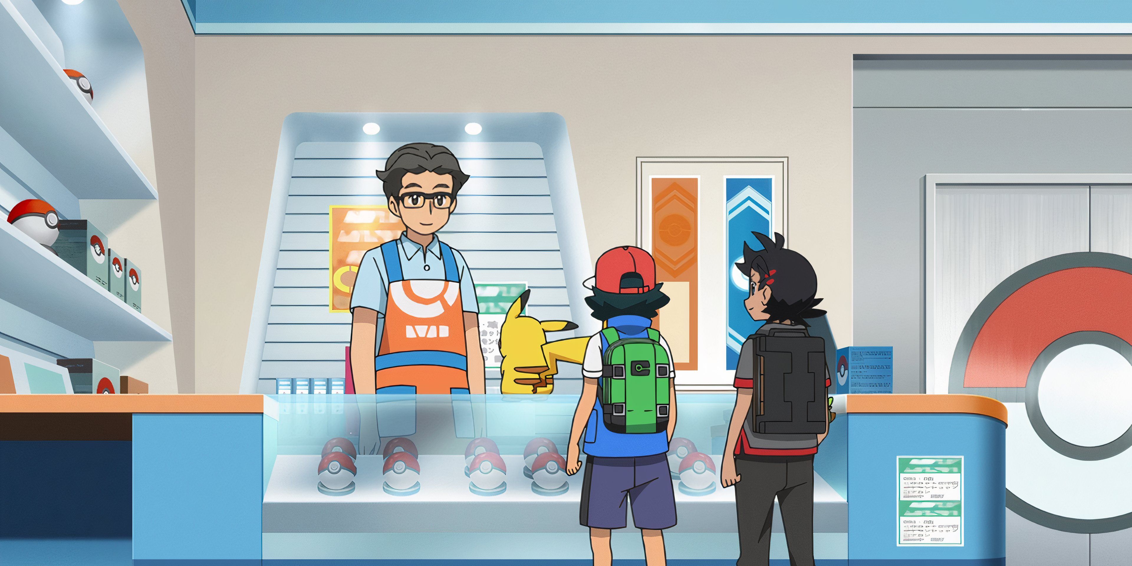 Ash and Goh Enter a Poke Mart Cropped in Pokemon.