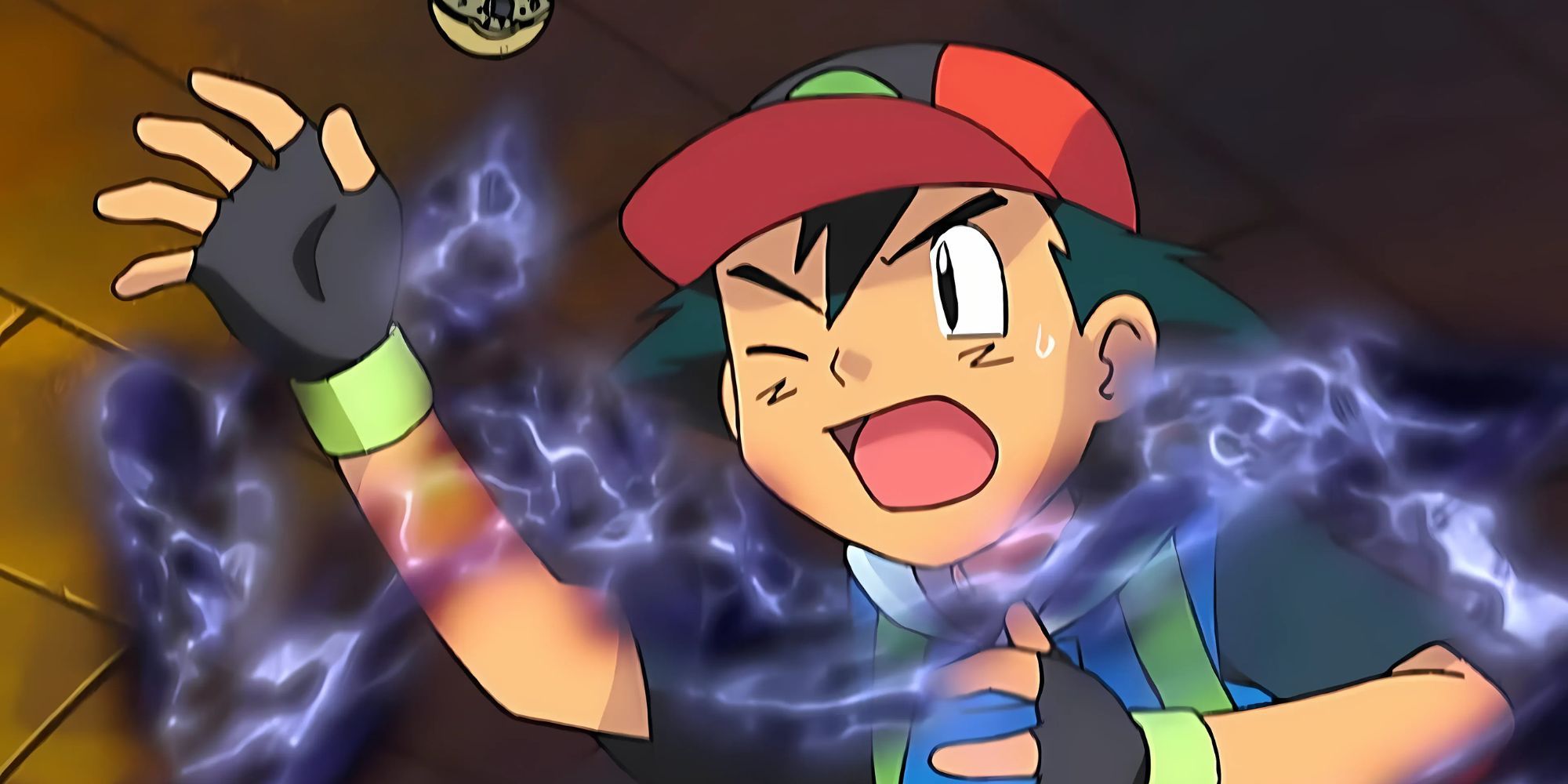 Ash é envolvido por uma estranha energia em uma antiga ruína Pokémon.