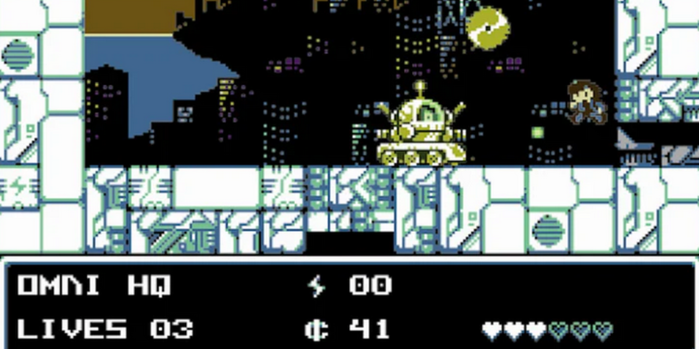 Blue está lutando contra um tanque no Project Blue, o jogo NES.