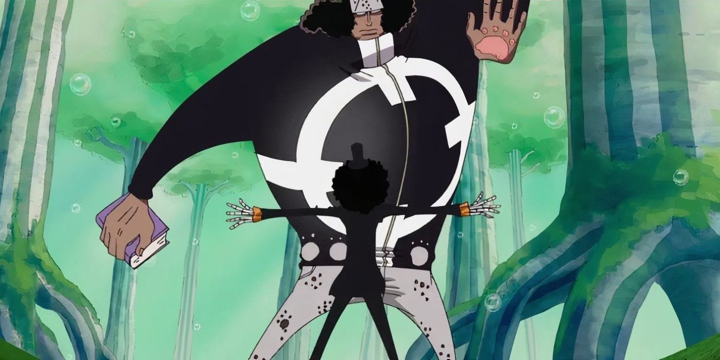 Brook tenta proteger USOPP e Zoro de Kuma durante o arco do arquipélago de Sabaody de uma peça.