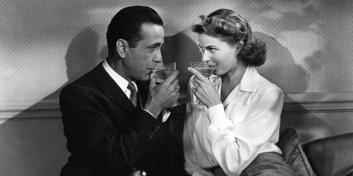 Humphrey Bogart como Rick Blaine e Ingrid Bergman como Ilsa Lund de Casablanca