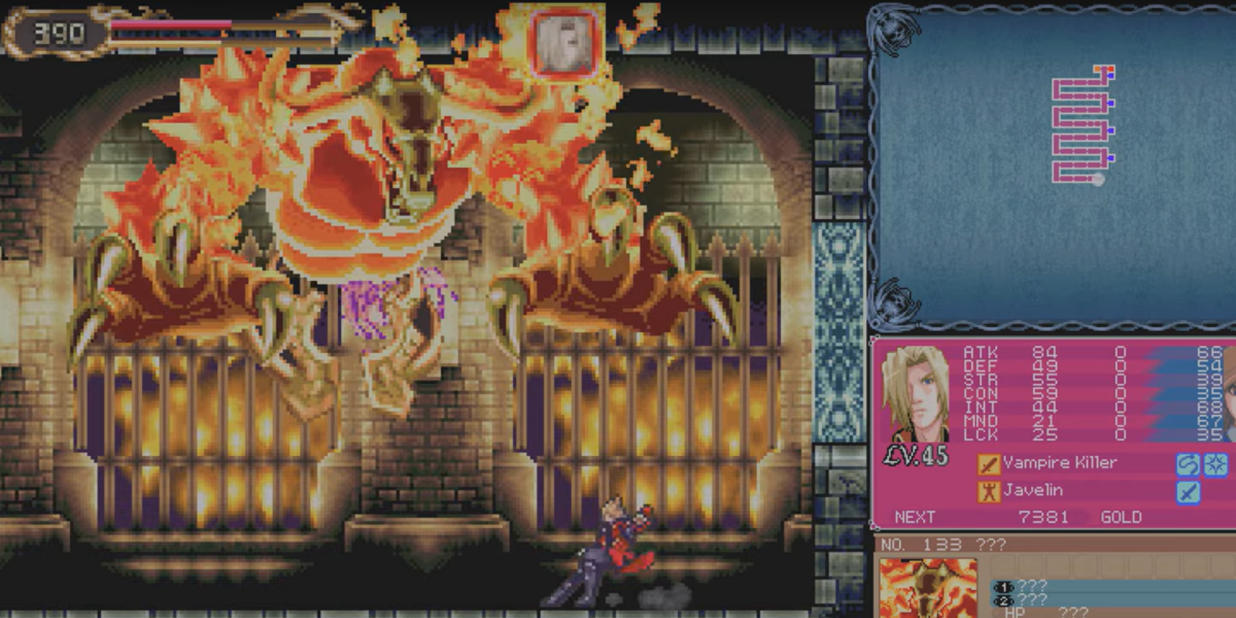 Aguni ataca Jonathan em Castlevania: Retrato da ruína.