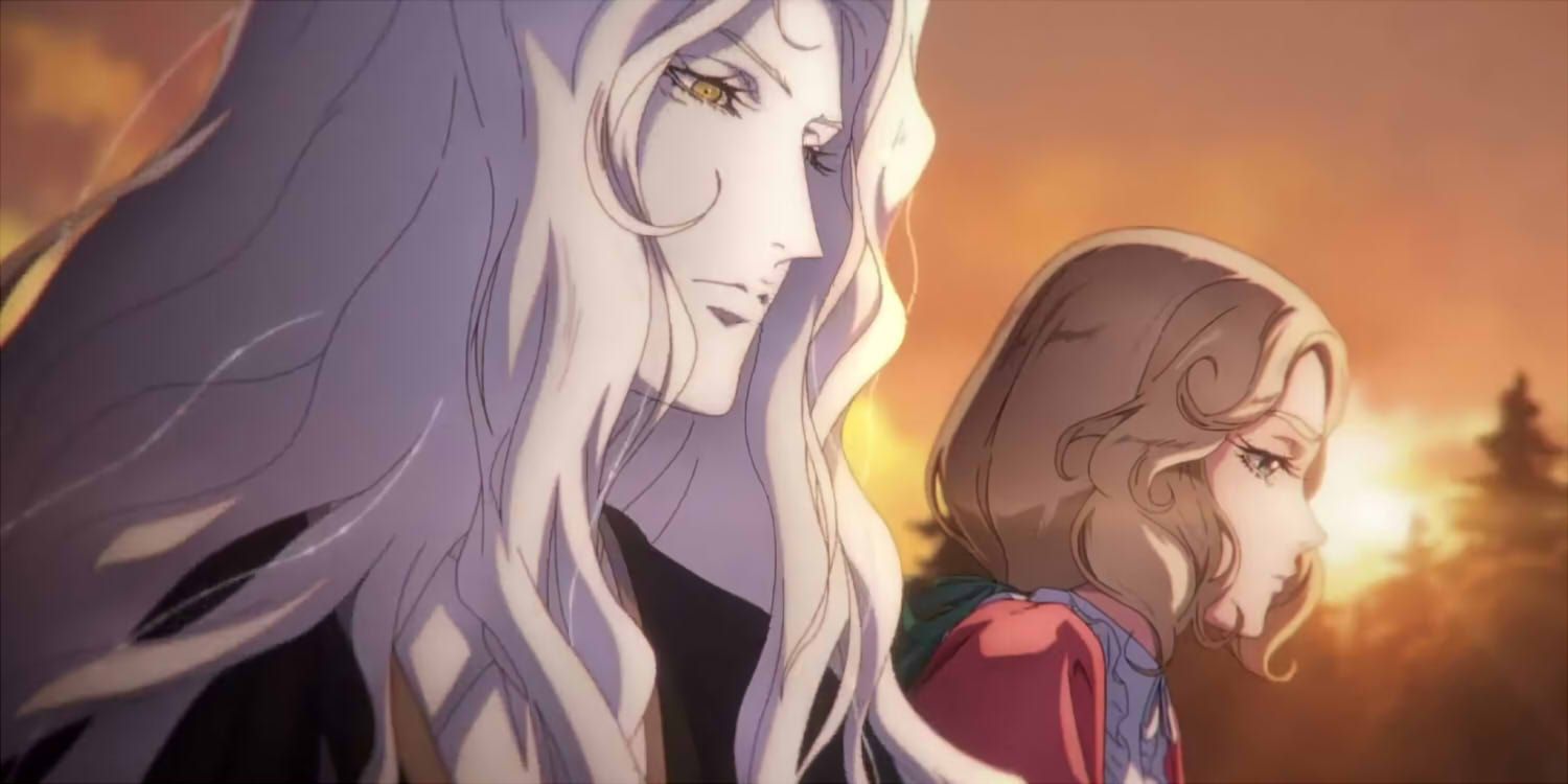 Maria e Alucard conversam sobre suas famílias em Castlevania: Nocturne Season 2.