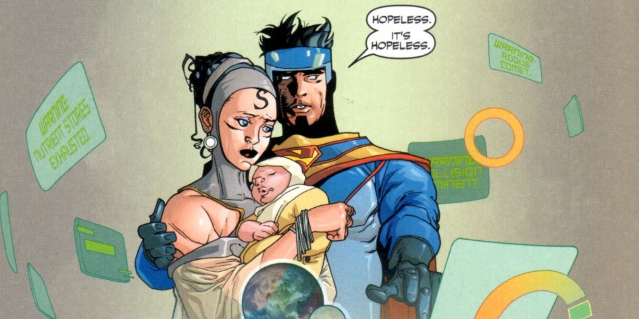 Jor-el e Lara seguram o bebê Kal-el em Superman: Birthright