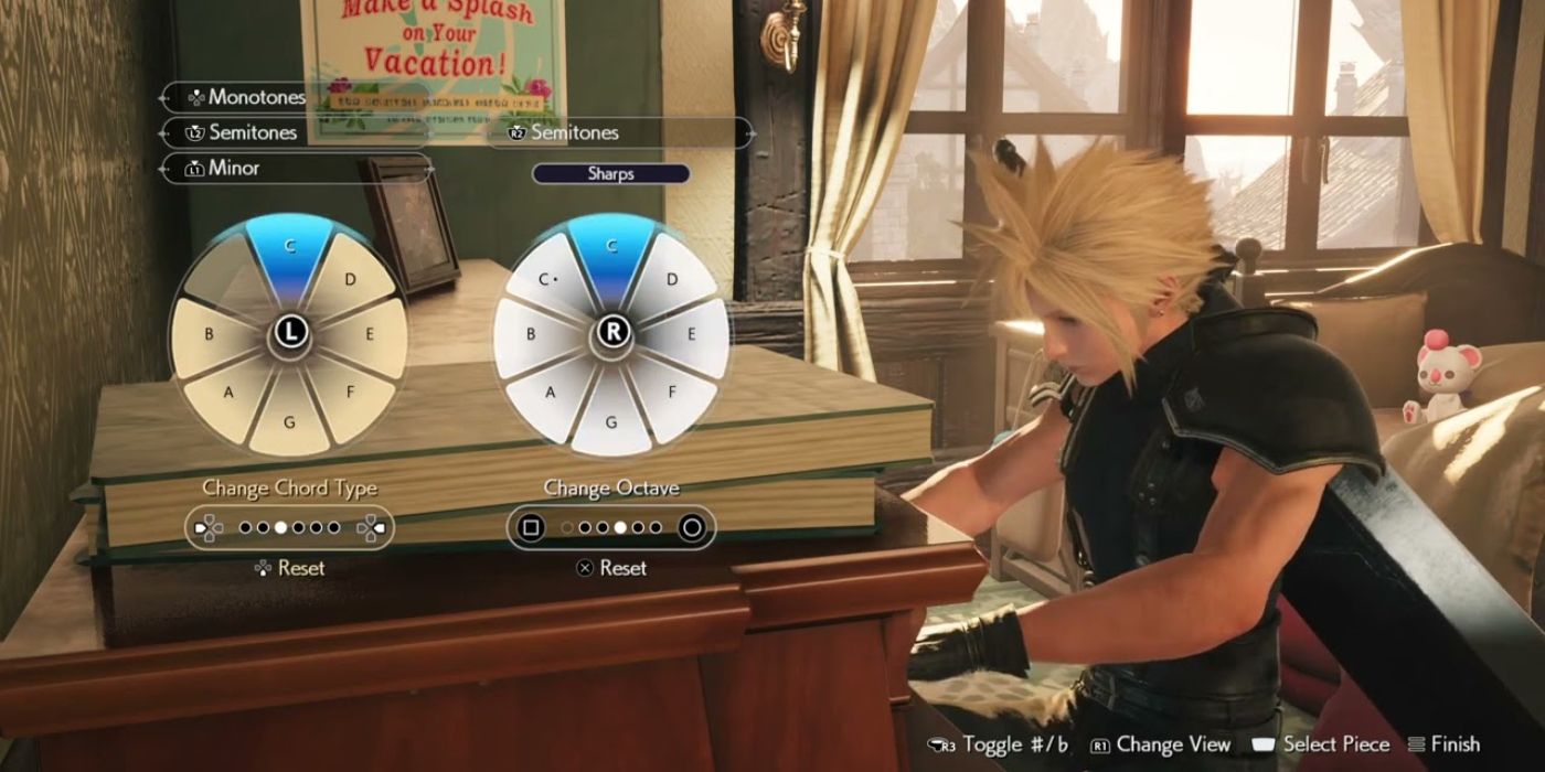 Cloud tocando piano em Final Fantasy VII Rebirth