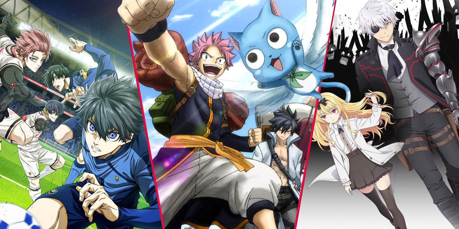 Blue Lock Season 2, Fairy Tail 100 Years Quest, and Arifureta anime collage