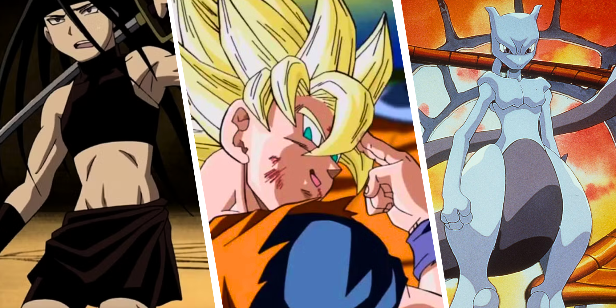 Imagem personalizada da inveja da FMA Brotherhood, Goku se sacrificando em DBZ e Mewtwo em Pokemon o primeiro filme