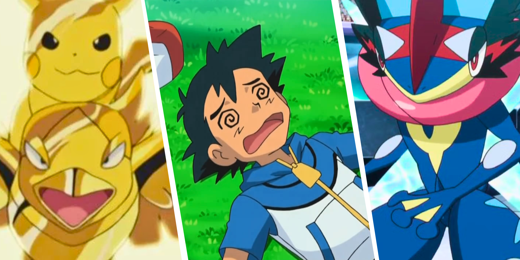 Custom Image of Thunder Armor Attack, Ash with swirly eyes, and Ash-Greninja from Pokemon