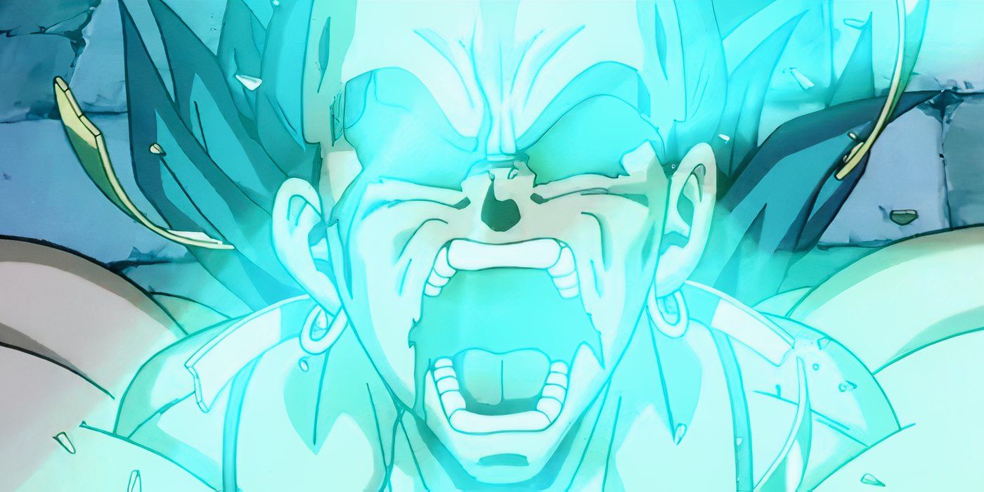 Broly se transforma dolorosamente em um Super Saiyan Lendário em Dragon Ball Z: Broly - The Legendary Super Saiyan.