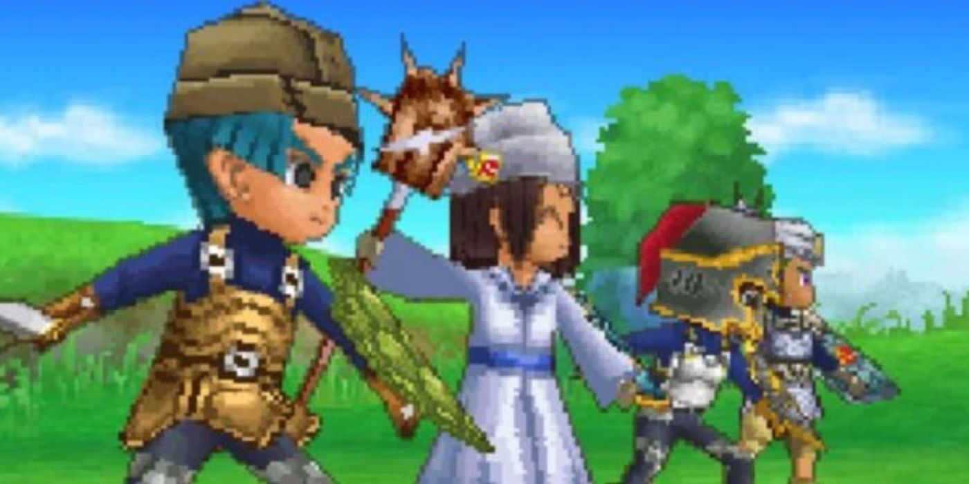 O grupo Dragon Quest 9 pronto para o combate.