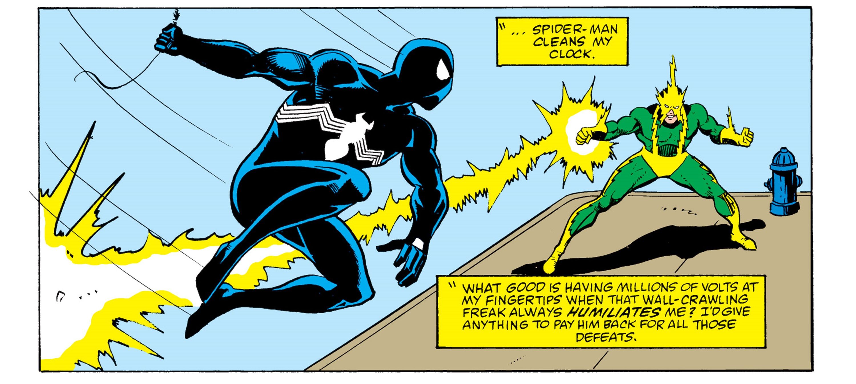 Electro attacks black costume Spider-Man in a sequel to The Death of Jean DeWolff