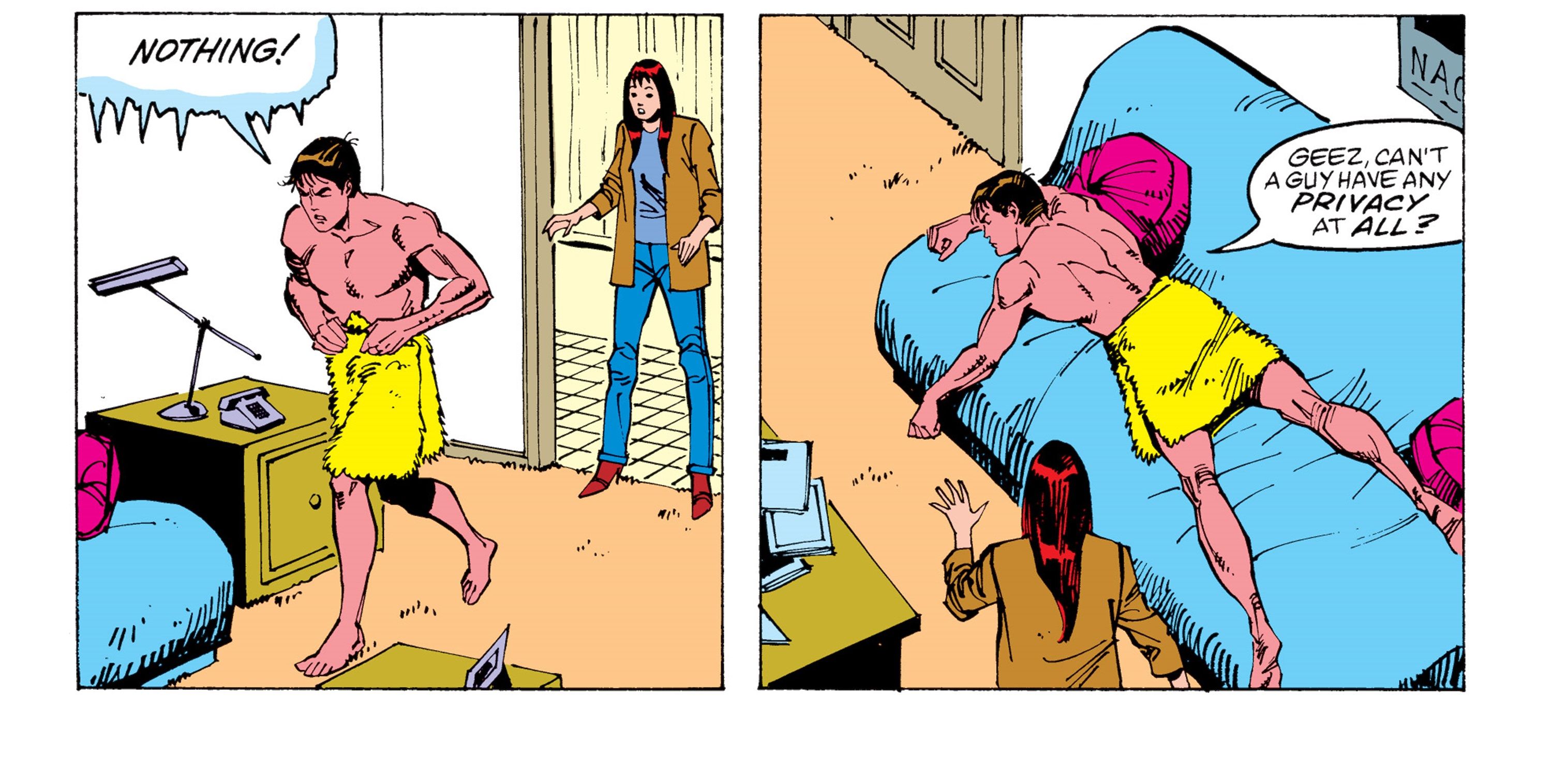 Embarrassed Spider-Man avoids Mary Jane 