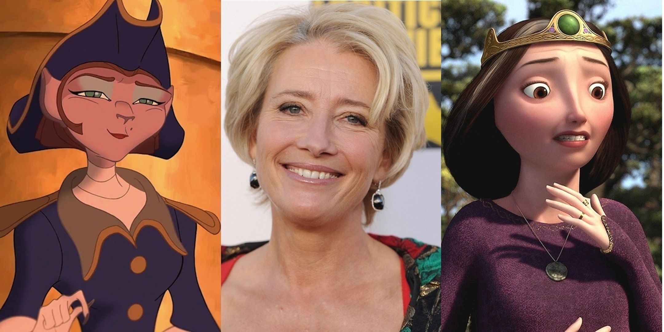 Emma Thompson na frente de seus filmes da Disney