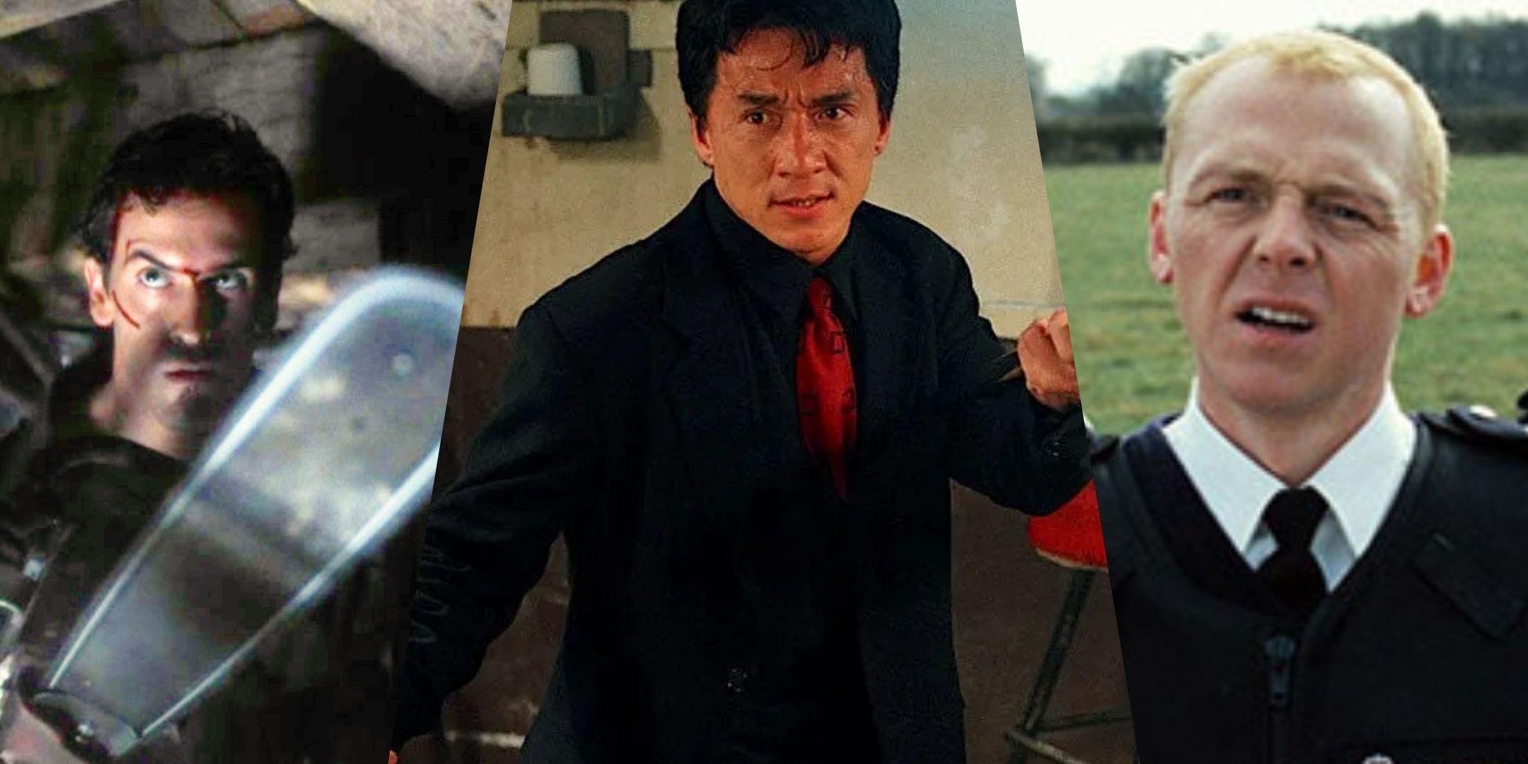 Evil Dead, Rush Hour, and Hot Fuzz Split Image.