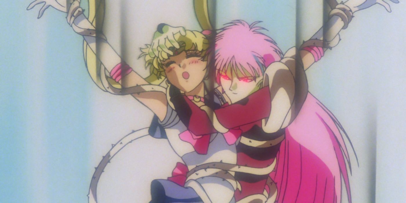 Fiore crucificando Sailor Moon em Sailor Moon r O filme A promessa da rosa