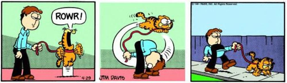 Garfield envolve Jon através de suas próprias pernas.