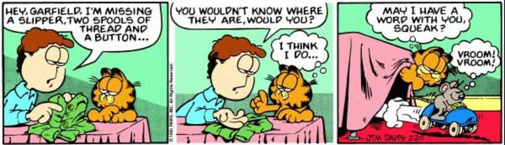 Garfield fala com os itens ausentes de Jon.