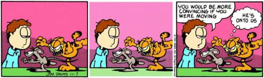 Jon comenta sobre Garfield e um rato congelado no meio da perseguição.