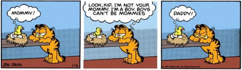 Uma garota acha que Garfield é seu pai.