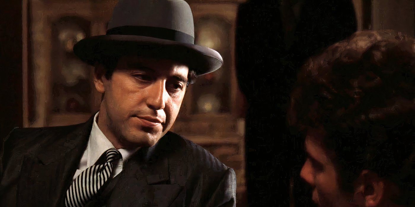 Al Pacino como Michael Corleone perguntando a Carlo a verdade sobre quem matou seu irmão Sonny em O Poderoso Chefão.