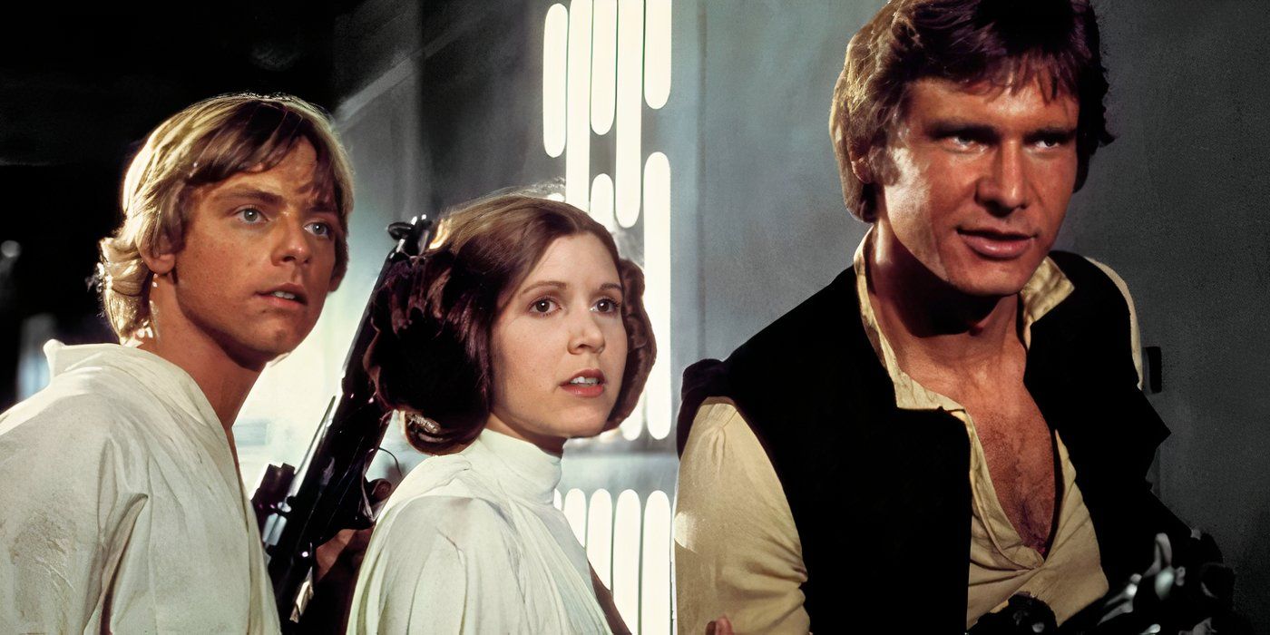 Han, Luke e Leia encontram alguns stormtroopers ao escapar da Estrela da Morte.