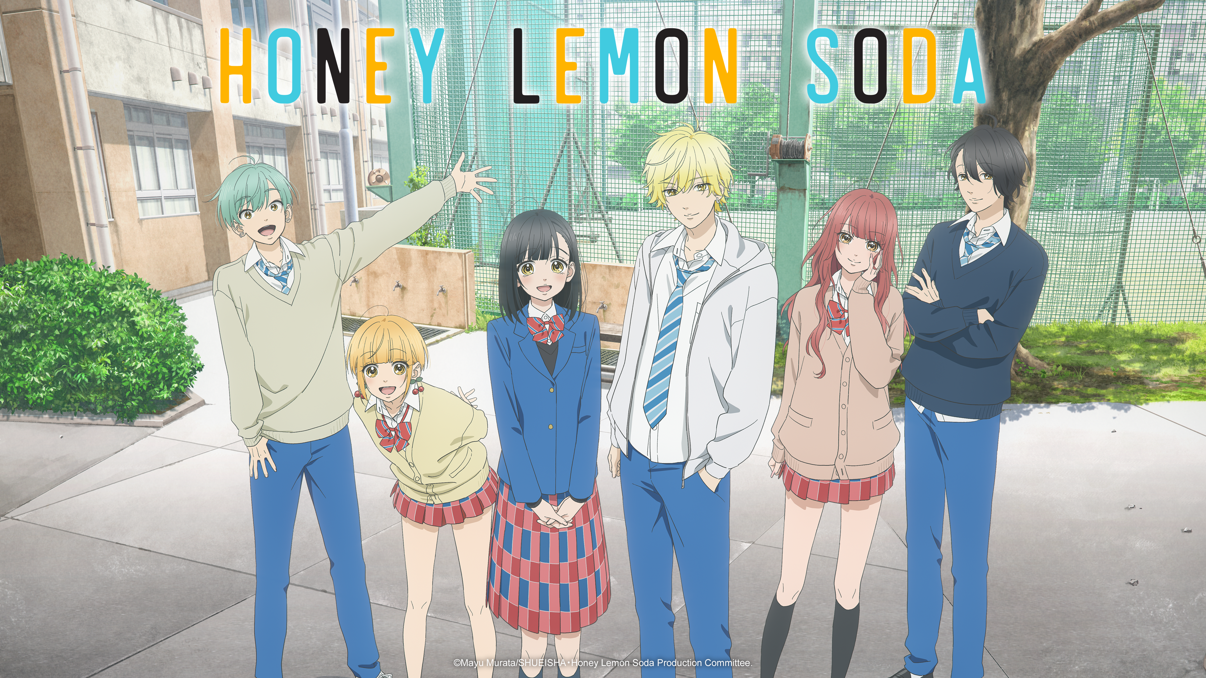 The cast of the Honey Lemon Soda anime posing for the camera