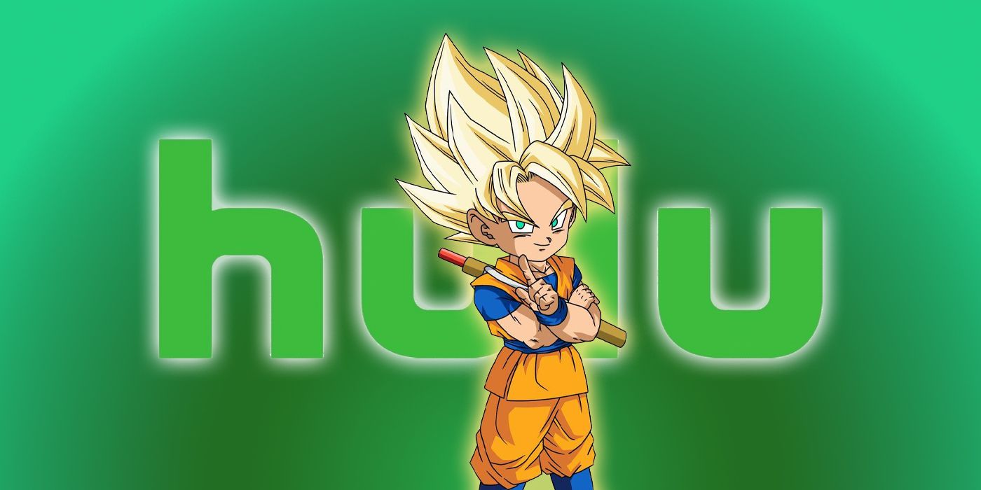 Goku (Mini) as a Super Saiyan in Dragon Ball DAIMA with Hulu logo