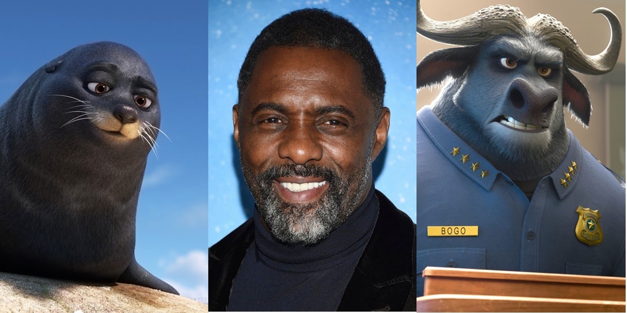 Idris Elba na frente de seus filmes da Disney