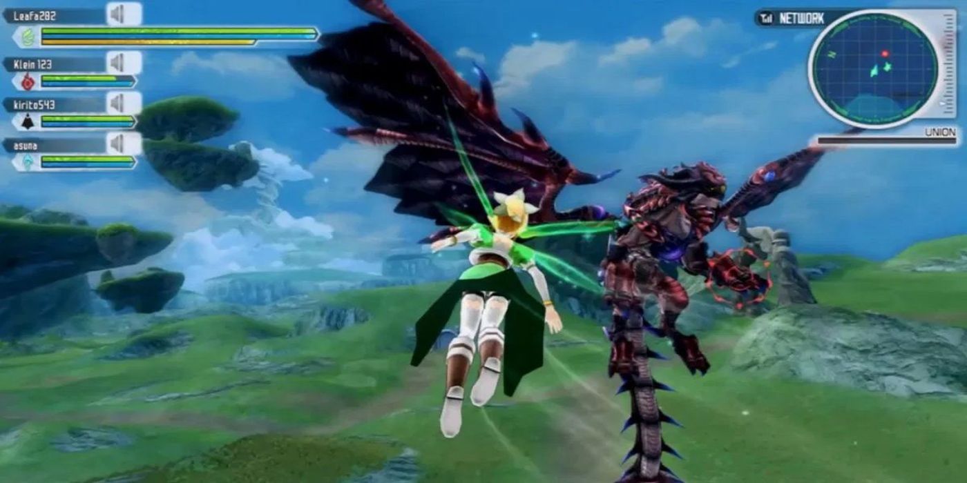 Leafa voando em direção a um inimigo em Sword Art Online Lost Song.