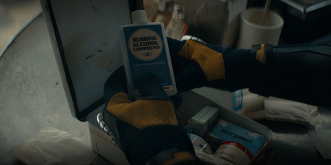 Logan finds a bottle of rubbing alcohol to drink in Deadpool & Wolverine