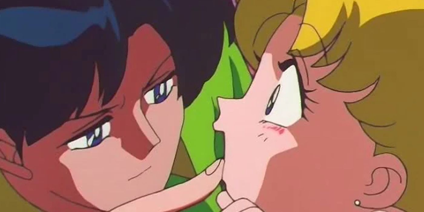 Mamoru looking inside Usagi's mouth in the Sailor Moon anime.