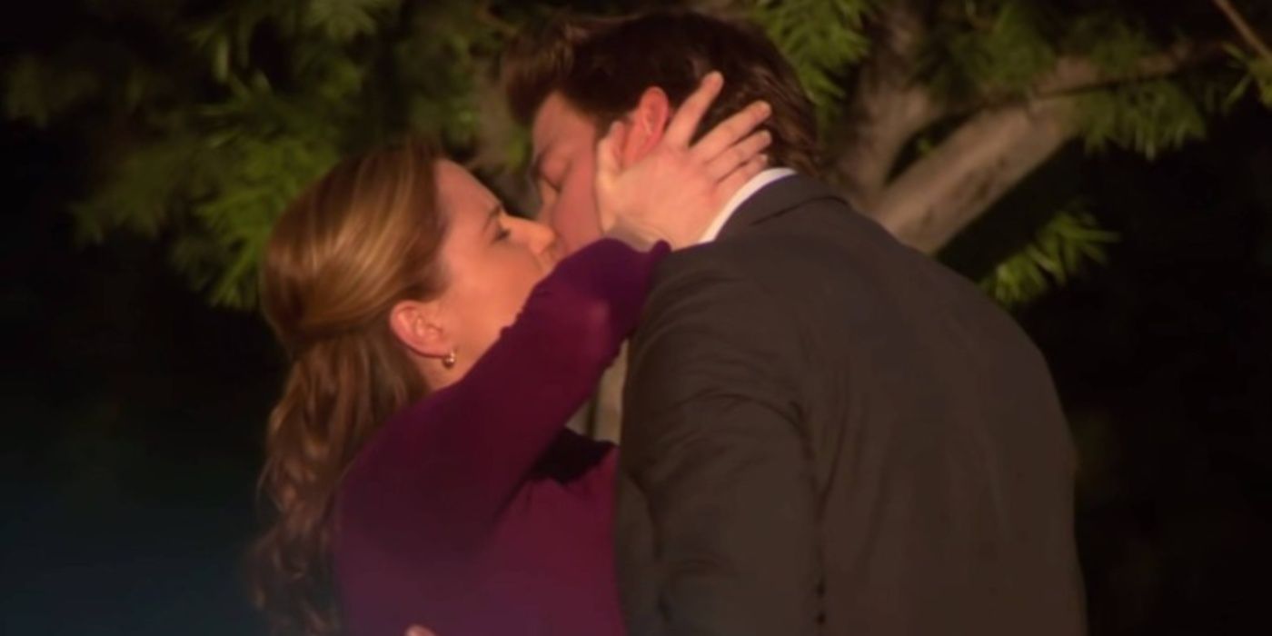 Jim and Pam kissing in The Office