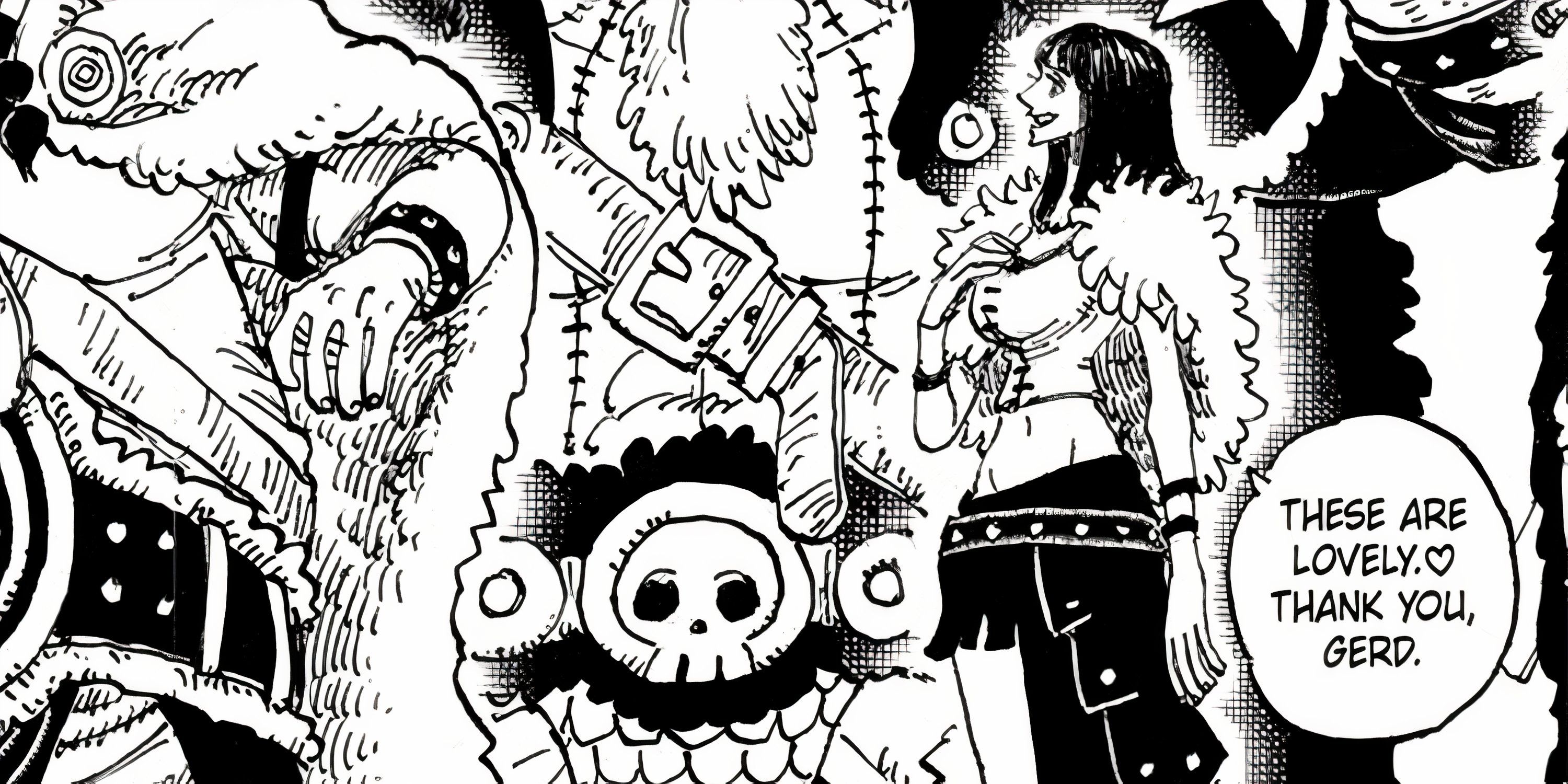 Nico Robin recebe sua roupa de ELBAF em One Piece Capítulo 1136