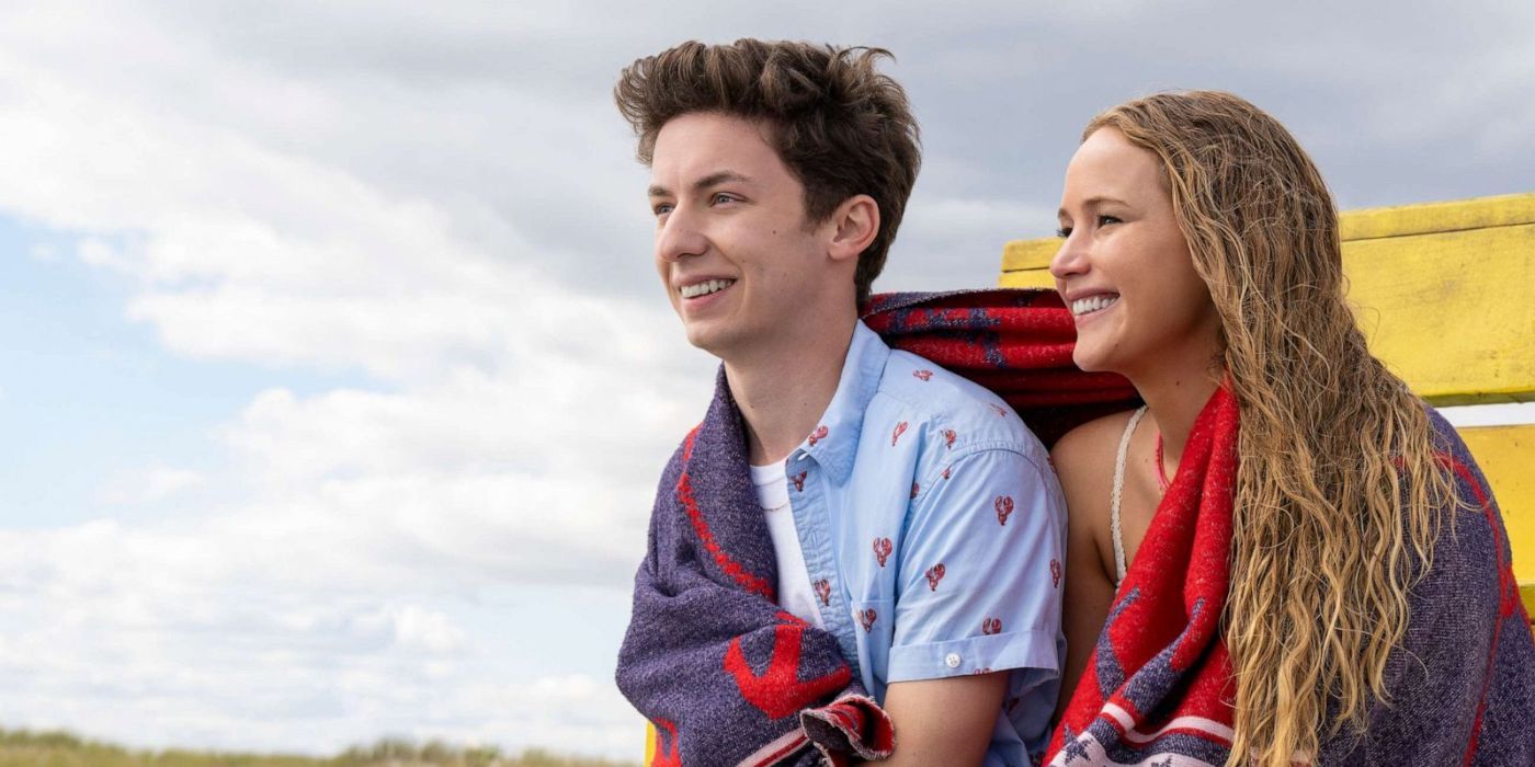 Jennifer Lawrence as Maddie Barker and Andrew Barth Feldman as Percy Becker from No Hard Feelings