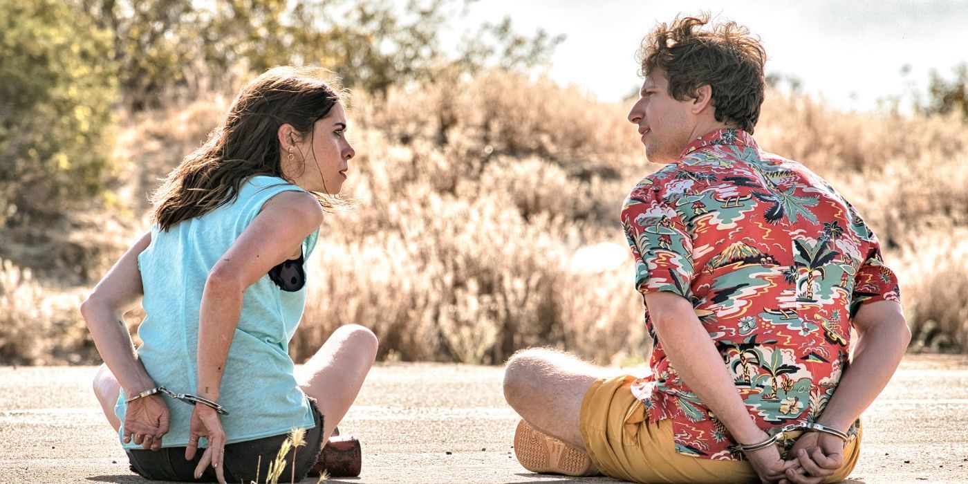 Andy Samberg as Nyles and Cristin Milioti as Sarah Wilder arrested from the movie Palm Springs