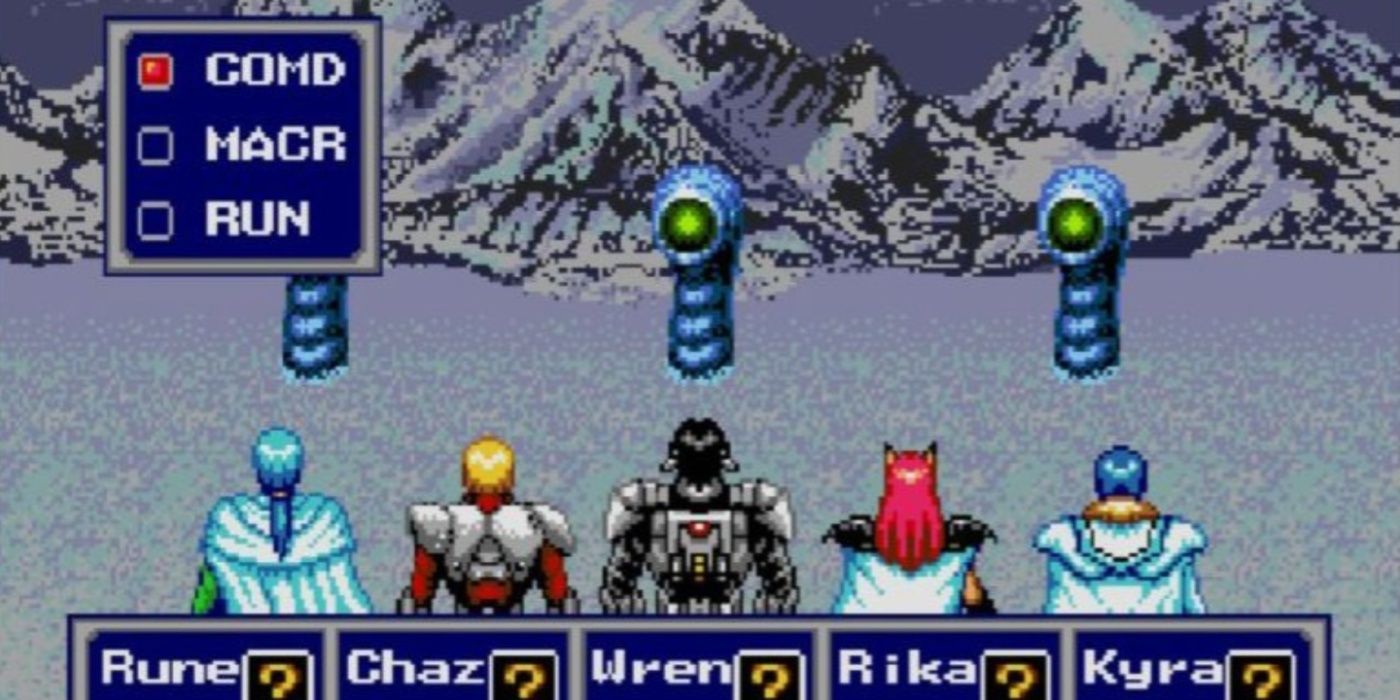 Run, Chaz, Wren, Rika ve Kyra, Sega Genesis'in Phantasy Star IV'ünde Kar Solucanları ile karşı karşıya gelir.