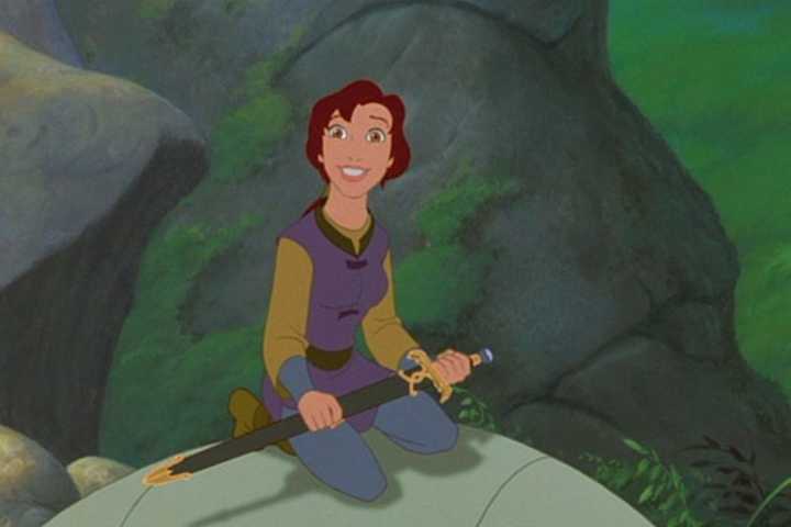 Kayley holding a sword from Quest for Camelot