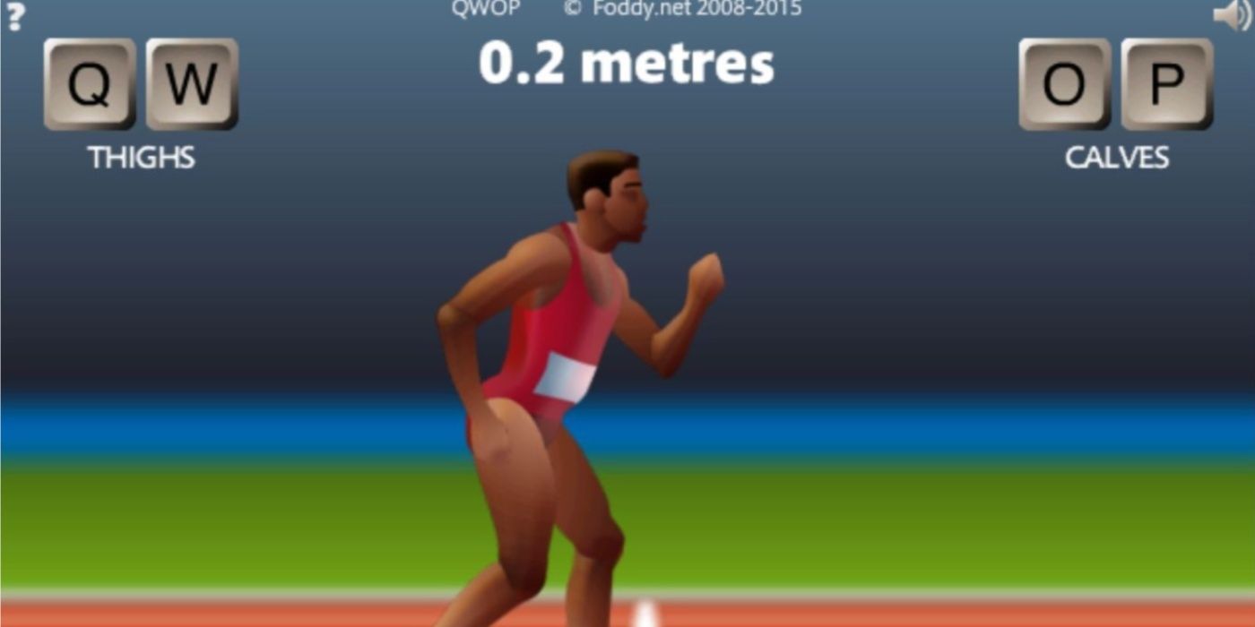 Jogabilidade QWOP com o jogador controlando o corredor no início.