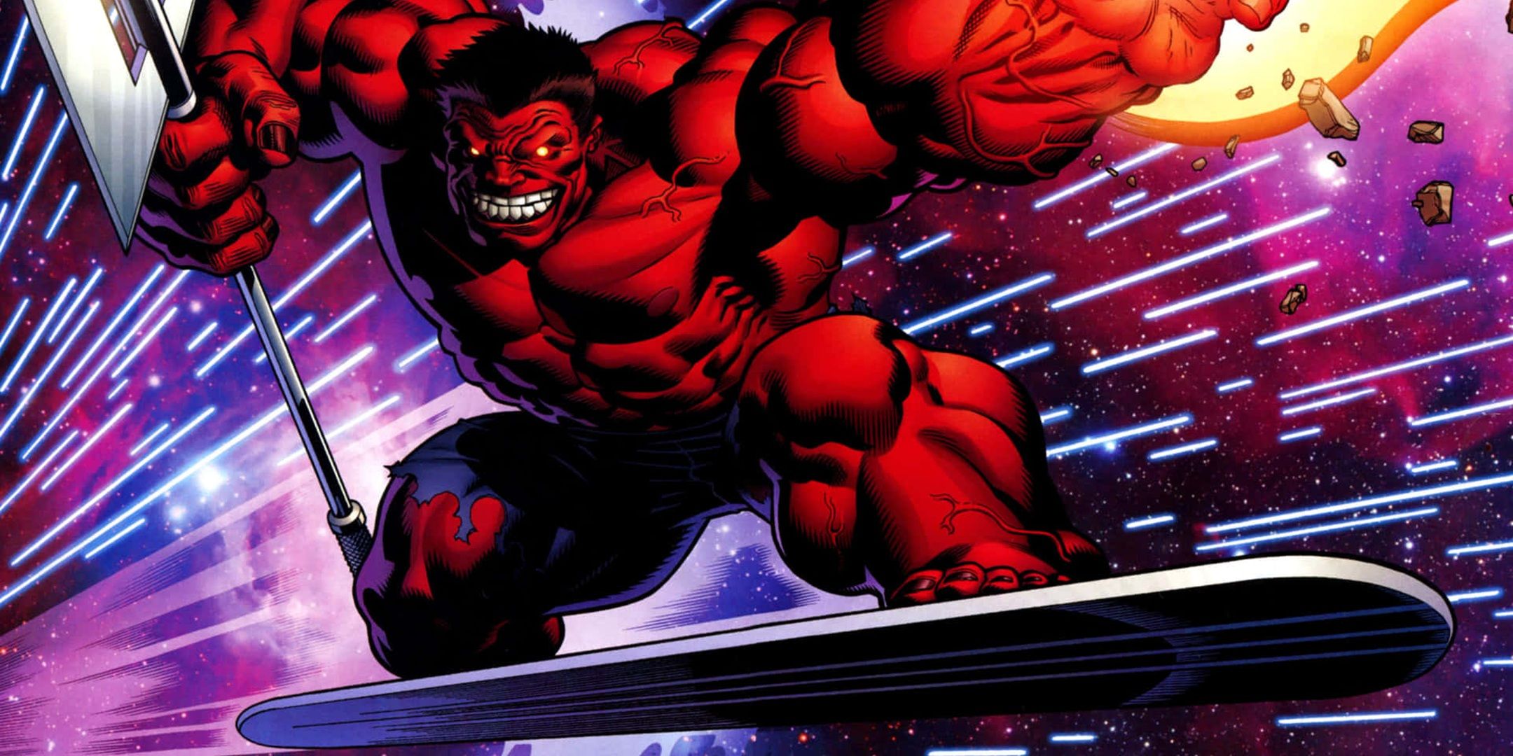 Red Hulk andando na prancha do Surfista Prateado