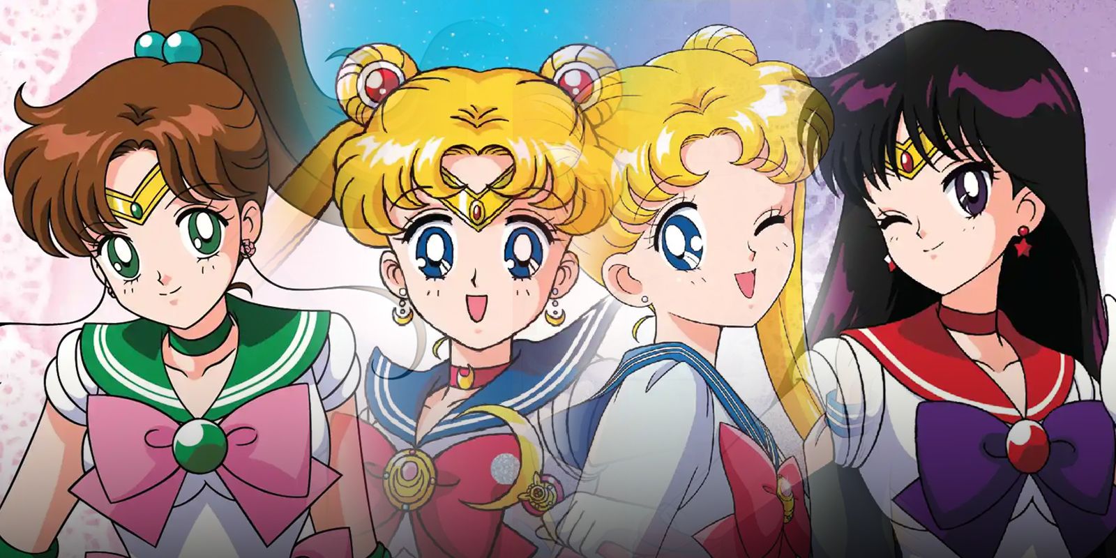 Sailor Jupiter, Sailor Moon, Usagi and Sailor Mars from CyberCel card series