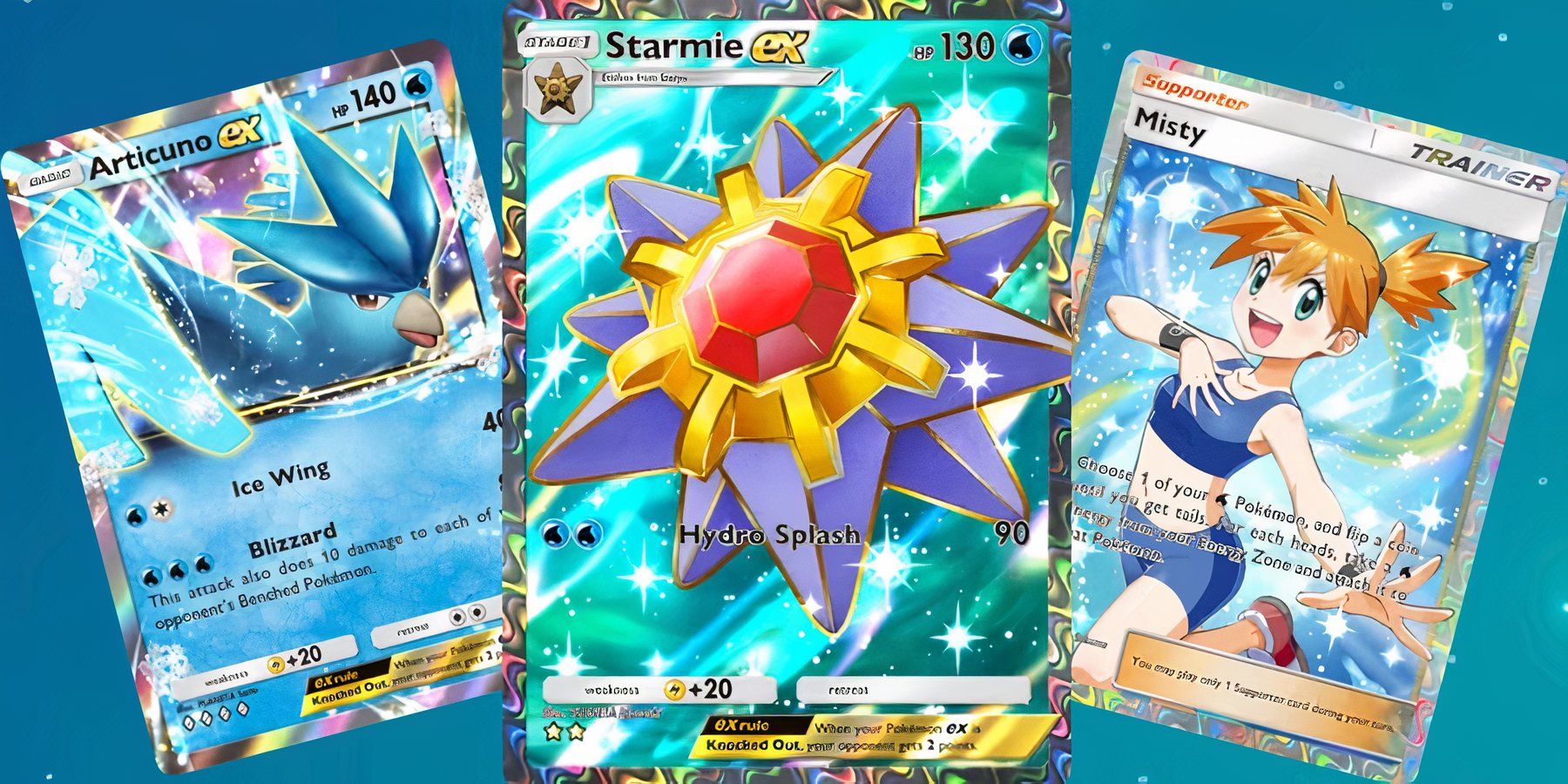 Starmie ex sentado ao lado de Misty e Articuno ex