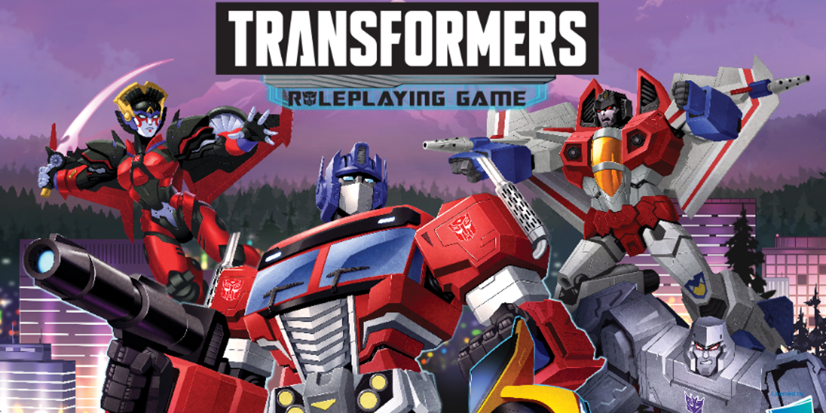 Transformers se reúnem na arte promocional para o jogo de interpretação dos Transformers.