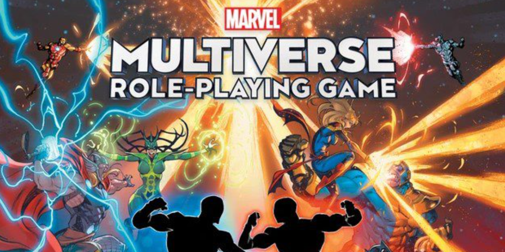 A imagem mostra parte da capa do livro de regras da Marvel Multiverse TTRPG.