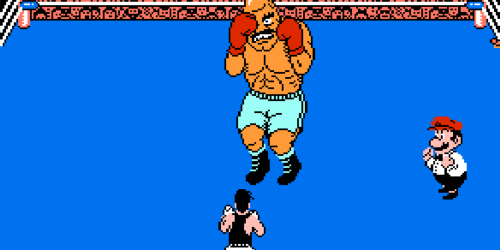 Little Mac fights a large boxer in Punchout!! for NES.