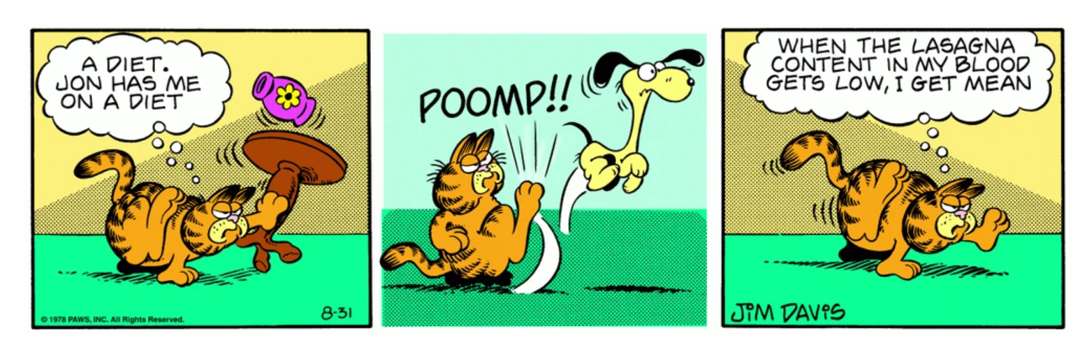 Garfield fica furioso com sua dieta nesta história em quadrinhos.