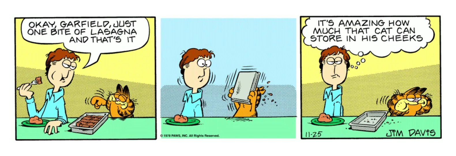 Garfield dá a maior mordida na lasanha de todos os tempos.