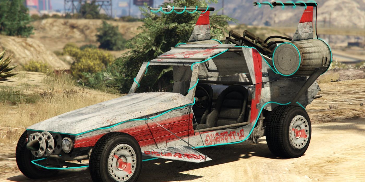 The GTA V Space Docker is parked on dirt.